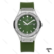ساعت هابلوت زنانه سیلور سبز دورنگین Hublot-10446-L