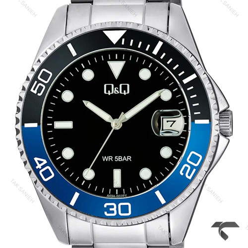 کیو اند کیو مردانه A49A-002PY بند فلزی نقره‌ای زه آبی مشکی QQ-10611-G