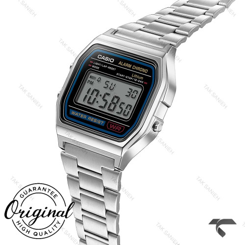 کاسیو نوستالژی A158WA-1 کامپیوتری استیل صفحه مشکی Casio-10244-U