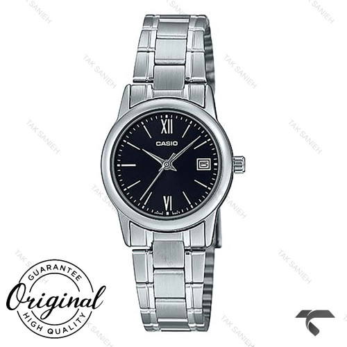 ساعت کاسیو زنانه LTP-V002D-1B3 سیلور صفحه مشکی ایندکس خط Casio-10303-L