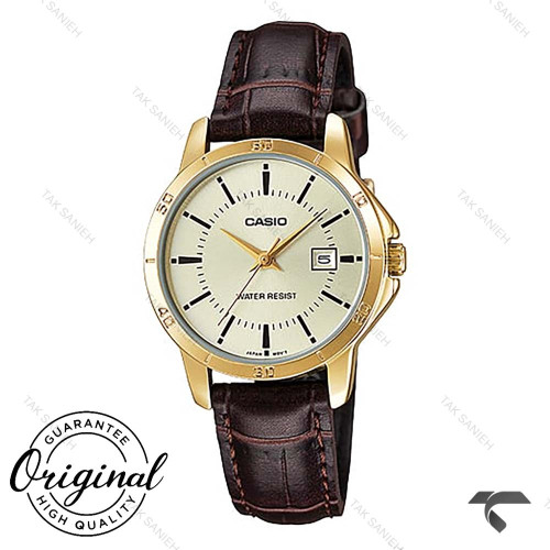 ساعت کاسیو طلایی LTP-V004GL-9A اورجینال زنانه بند چرم قهوه ای Casio-10314-L