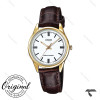 ساعت کاسیو بند چرم قهوه ای LTP-V005GL-7AU اورجینال طلایی صفحه سفید Casio-10324-L ساعت کاسیو بند چرم قهوه ای LTP-V005GL-7AU اورجینال طلایی صفحه سفید Casio-10324-L