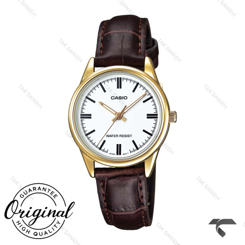 ساعت کاسیو بند چرم قهوه ای LTP-V005GL-7AU اورجینال طلایی صفحه سفید Casio-10324-L ساعت کاسیو بند چرم قهوه ای LTP-V005GL-7AU اورجینال طلایی صفحه سفید Casio-10324-L