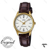 ساعت کاسیو زنانه LTP-V005GL-7B طلایی صفحه سفید بند چرم قهوه ای Casio-10325-L