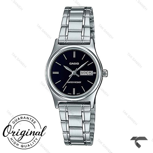 ساعت کاسیو زنانه دو تقویمه LTP-V006D-1B2 سیلور صفحه مشکی Casio-10330-L ساعت کاسیو زنانه دو تقویمه LTP-V006D-1B2 سیلور صفحه مشکی Casio-10330-L