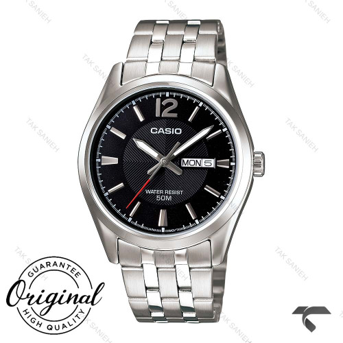 کاسیو دو تقویمه MTP-1335D-1AV مردانه سیلور صفحه مشکی Casio-10365-G