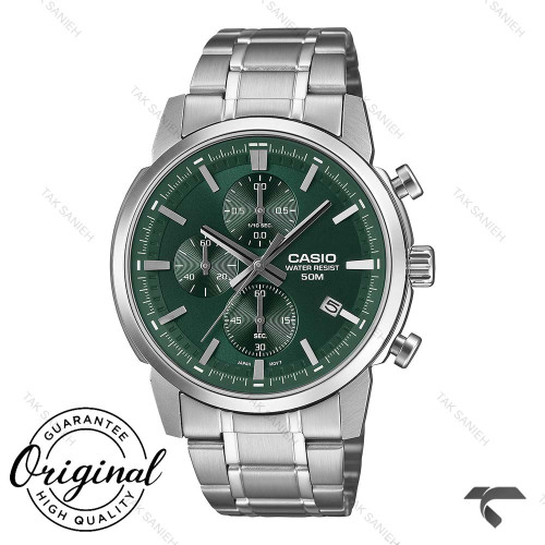 کاسیو کورنوگراف MTP-E510D-3AV مردانه سیلور صفحه سبز Casio-10383-G