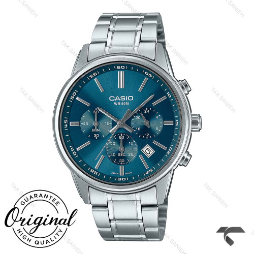 کاسیو کورنوگراف مردانه MTP-E515D-2A1V سیلور صفحه سرمه ای Casio-10388-G