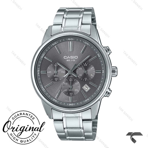 کاسیو مردانه سه موتوره MTP-E515D-8AV سیلور صفحه خاکستری Casio-10389-G
