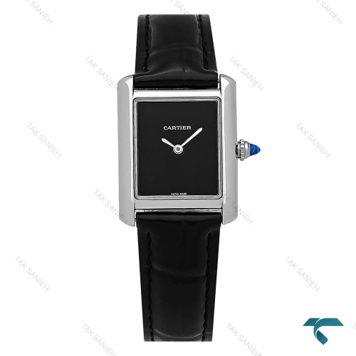 کارتیه تانک زنانه بند چرم مشکی قاب سیلور Cartier-8753-L کارتیه تانک زنانه بند چرم مشکی قاب سیلور Cartier-8753-L