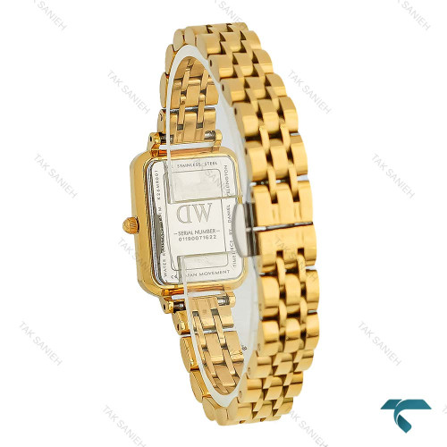 DW زنانه طلایی مستطیلی بند فلزی صفحه سفید ایندکس نگین DW-8754-L