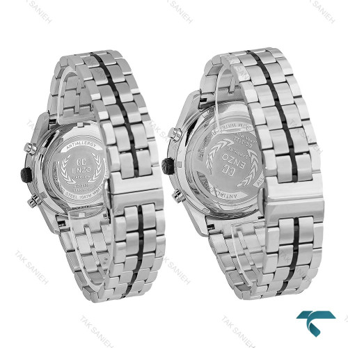 ست ساعت انزو اصلی EC-3122 سه موتوره سیلور صفحه مشکی Enzo-8786-S