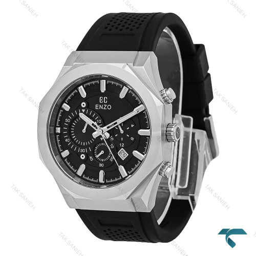 ساعت مردانه انزو EC-3120 سه موتوره مشکی قاب سیلور بند رابر Enzo-8793-G