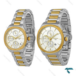 ست ساعت سیکو Vip سه موتوره دورنگ طلایی صفحه سفید Seiko-8817-S