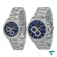 ساعت ست سیکو VIP سه موتوره استیل صفحه سرمه ای Seiko-8819-S