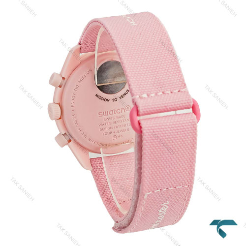 سواچ ماموریت به ونوس (زهره) صورتی بند برزنتی Swatch-8834-U