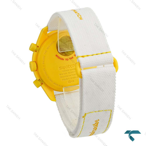 سواچ امگا ماموریت به خورشید زرد بند برزنتی Swatch-8837-U