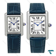 ساعت ست کارتیر تانک نقره ای بند چرم سرمه ای Cartier-8890-S