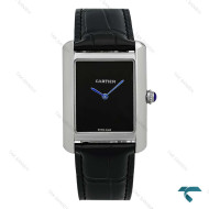 ساعت کارتیر تانک مردانه سیلور صفحه مهندسی بند چرم مشکی Cartier-8920-G