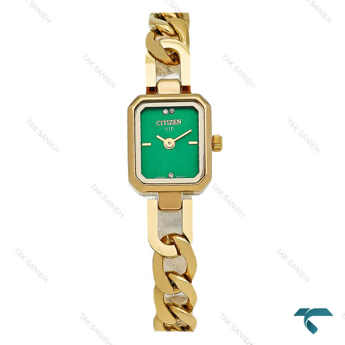 ساعت سیتیزن بند کارتیری طلایی زنانه صفحه سبز Citizen-8923-L