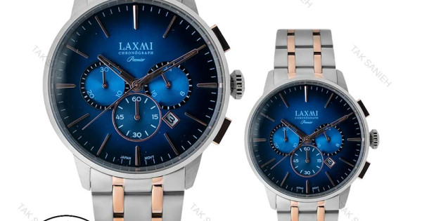 ساعت ست لاکسمی 8119 دورنگ رزگلد سه موتوره صفحه آبی Laxmi-9126-S