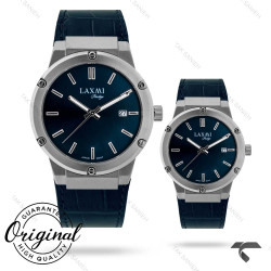 ساعت ست لاکسمی 8126-1 نقره ای سرمه ای بند چرم Laxmi-9138-S