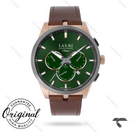 ساعت لاکسمی 8131-1 مردانه رزگلد صفحه سبز بند چرم قهوه ای Laxmi-9150-G