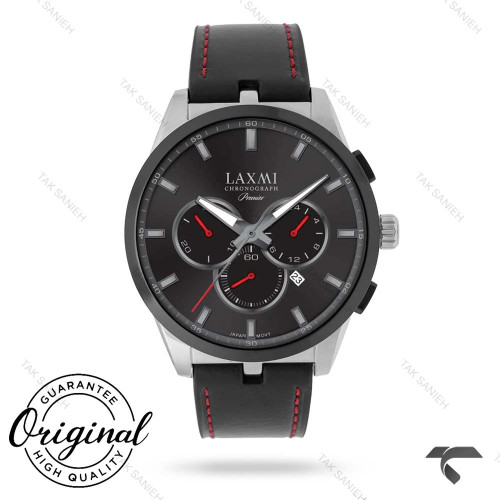 لاکسمی کورنوگراف 8131-3 مردانه قاب سیلور بند چرم مشکی Laxmi-9152-G