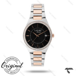 ساعت لاکسمی زنانه دورنگ رزگلد 8135-3 صفحه مشکی دورنگین Laxmi-9166-L