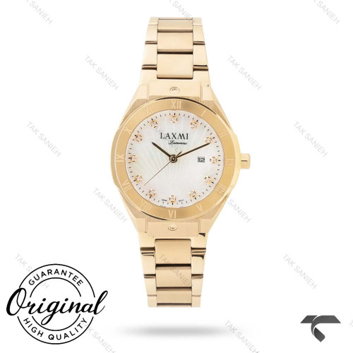 ساعت مچی لاکسمی زنانه فلزی طلایی 8140-2 صفحه سفید Laxmi-9177-L