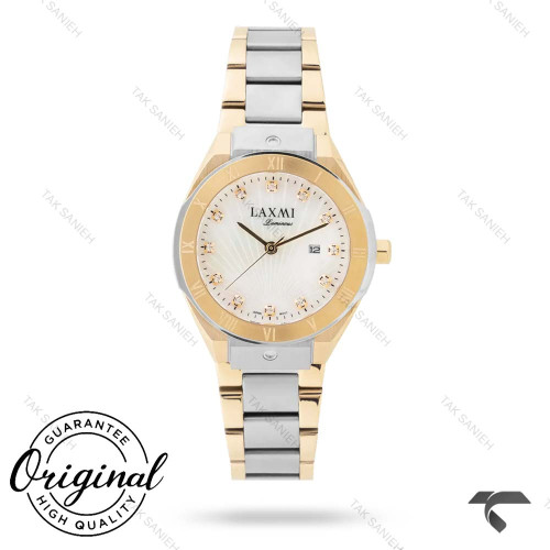 ساعت لاکسمی فلزی دورنگ طلایی 8140-5 زنانه صفحه سفید Laxmi-9180-L