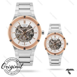 ساعت ست لاکسمی 8151-2 دو رنگ رزگلد صفحه اسکلتون Laxmi-9222-S