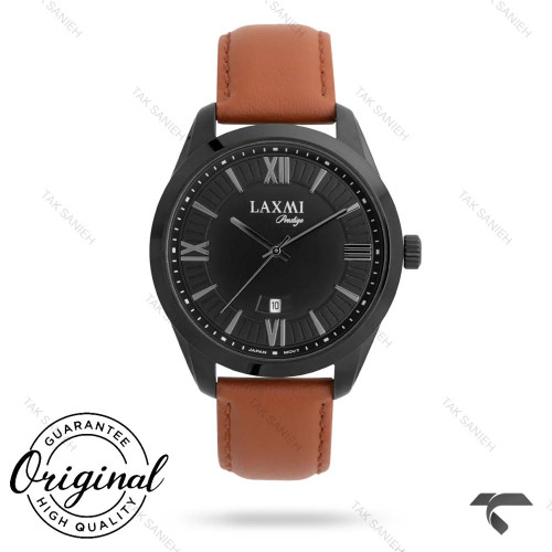 ساعت لاکسمی 8186-4 مردانه کلاسیک بند چرم قهوه ای صفحه مشکی Laxmi-9352-G