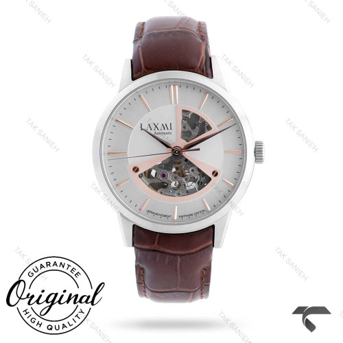 ساعت بند چرم قهوه ای لاکسمی 8531-5 مردانه اتوماتیک اسکلتون قاب سیلور Laxmi-9458-G