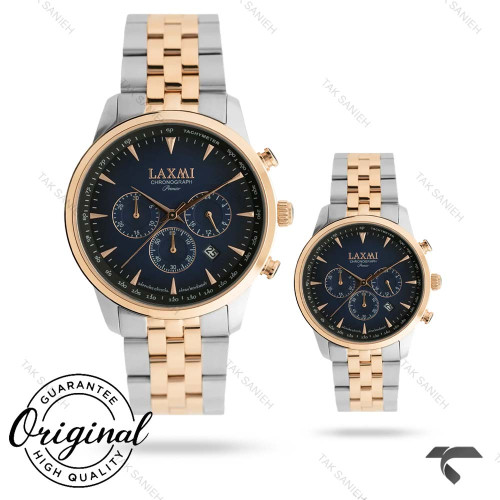 ست ساعت لاکسمی 8563-2 دورنگ رزگلد صفحه سرمه ای Laxmi-9546-S ست ساعت لاکسمی 8563-2 دورنگ رزگلد صفحه سرمه ای Laxmi-9546-S