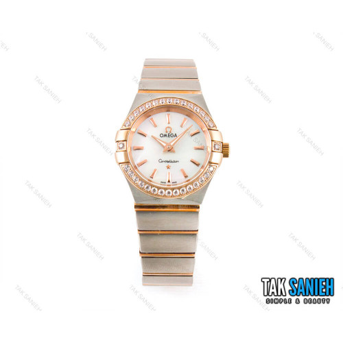 ساعت امگا کانسلیشن دورنگ رزگلد نگین دار خطی Omega-1496-L