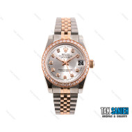 ساعت رولکس زنانه دورنگین دورنگ رزگلد صفحه نقره ای Rolex-1966-L