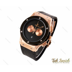 ساعت هابلوت مردانه سه موتوره رزگلد مشکی صفحه مهندسی Hublot-3131-G