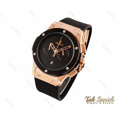 ساعت هابلوت مردانه کرنوگراف صفحه مهندسی رزگلد مشکی Hublot-3048-G